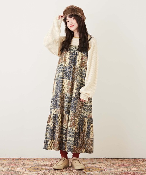 CUBE SUGAR（キューブシュガー）の「インドコットン総柄ティアードキャミワンピース（ワンピース・レディース・ブルー/レッド/イエロー・M）」の16枚目の写真