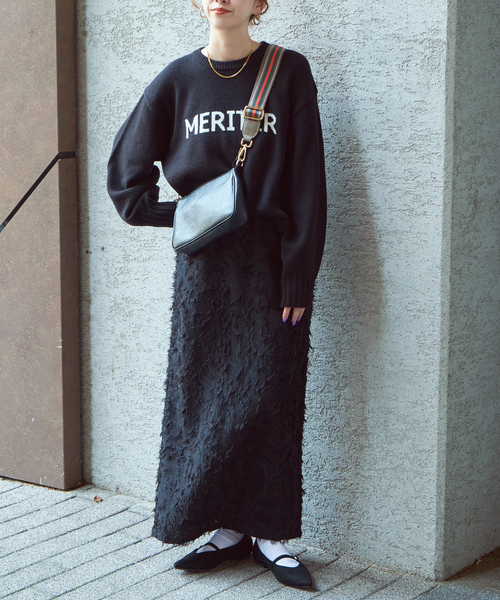 B.C STOCK(ベーセーストック)の「ジャガードスカート(スカート・レディース・アイボリー/ブラック・FREE)」の4枚目の写真