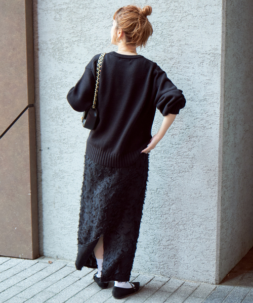 B.C STOCK(ベーセーストック)の「ジャガードスカート(スカート・レディース・アイボリー/ブラック・FREE)」の8枚目の写真