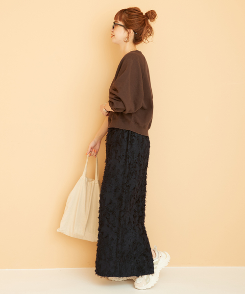 B.C STOCK(ベーセーストック)の「ジャガードスカート(スカート・レディース・アイボリー/ブラック・FREE)」の3枚目の写真