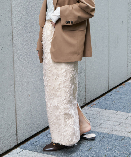 B.C STOCK(ベーセーストック)の「ジャガードスカート(スカート・レディース・アイボリー/ブラック・FREE)」の9枚目の写真