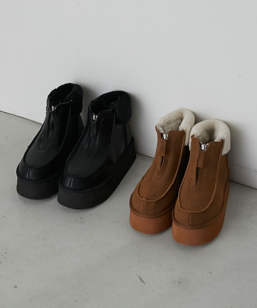 forksy.】ボリュームソール フェイクムートン チロリアンブーツ forksy