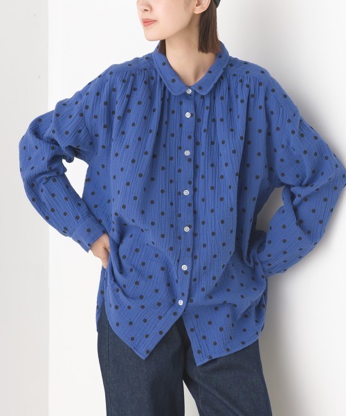 OMNES（オムネス）の「ダブルガーゼ丸襟長袖シャツ（シャツ/ブラウス・レディース・パープル/ブラック/グレー系その他/ホワイト/ブラック系その他/ブルー系その他/モカ/ネイビー系・FREE）」の22枚目の写真