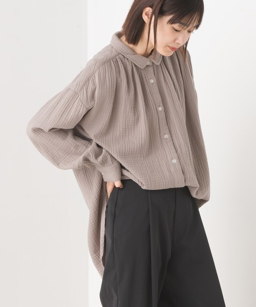 OMNES（オムネス）の「ダブルガーゼ丸襟長袖シャツ（シャツ/ブラウス・レディース・パープル/ブラック/グレー系その他/ホワイト/ブラック系その他/ブルー系その他/モカ/ネイビー系・FREE）」の16枚目の写真