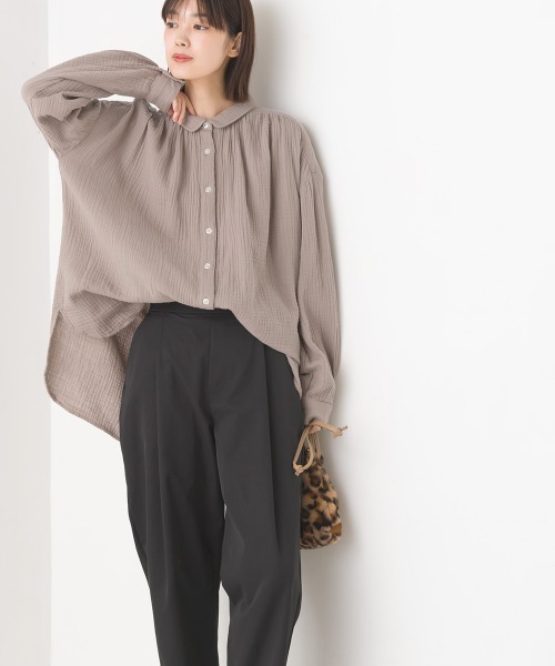 OMNES（オムネス）の「ダブルガーゼ丸襟長袖シャツ（シャツ/ブラウス・レディース・パープル/ブラック/グレー系その他/ホワイト/ブラック系その他/ブルー系その他/モカ/ネイビー系・FREE）」の20枚目の写真