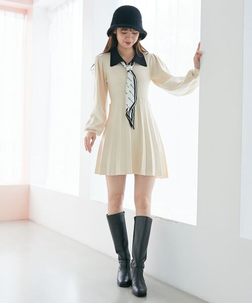 MAJESTIC LEGON（マジェスティックレゴン）の「スカーフセットミニニットワンピ（ワンピース・レディース・グレー/ブラック/アイボリー・MEDIUM）」の16枚目の写真