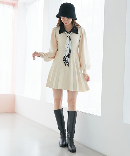 MAJESTIC LEGON（マジェスティックレゴン）の「スカーフセットミニニットワンピ（ワンピース・レディース・グレー/ブラック/アイボリー・MEDIUM）」の15枚目の写真