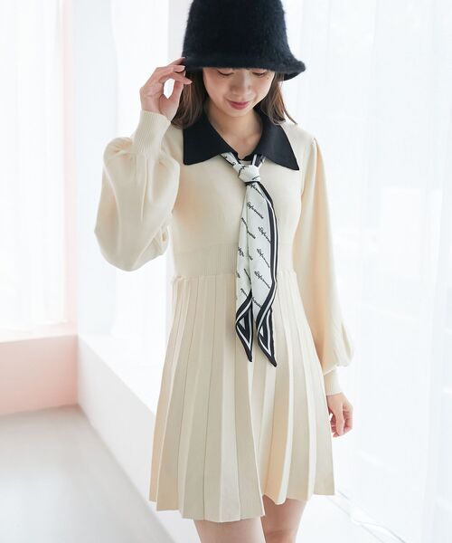 MAJESTIC LEGON（マジェスティックレゴン）の「スカーフセットミニニットワンピ（ワンピース・レディース・グレー/ブラック/アイボリー・MEDIUM）」の12枚目の写真