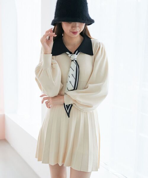 MAJESTIC LEGON（マジェスティックレゴン）の「スカーフセットミニニットワンピ（ワンピース・レディース・グレー/ブラック/アイボリー・MEDIUM）」の11枚目の写真