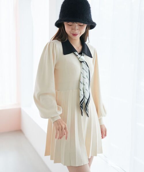 MAJESTIC LEGON（マジェスティックレゴン）の「スカーフセットミニニットワンピ（ワンピース・レディース・グレー/ブラック/アイボリー・MEDIUM）」の10枚目の写真