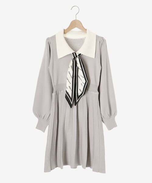 MAJESTIC LEGON（マジェスティックレゴン）の「スカーフセットミニニットワンピ（ワンピース・レディース・グレー/ブラック/アイボリー・MEDIUM）」の7枚目の写真