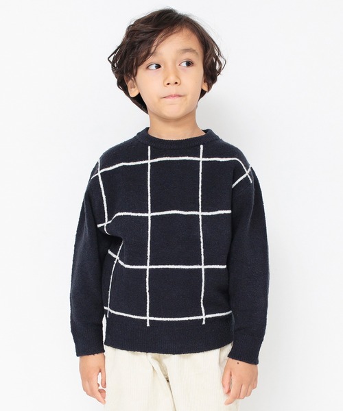 BRANSHES(ブランシェス)の「【洗濯機で洗える】ロゴ/チェックウォッシャブルニット(ニット/セーター・キッズ・ブラック/ベージュ/レッド/グレイッシュベージュ・110/130/120/150/140/90/100)」の1枚目の写真