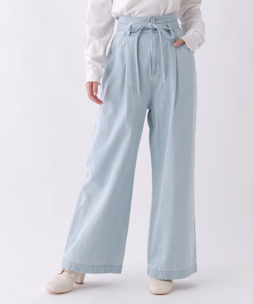 repipi armario（レピピ アルマリオ）の「ハイウエストリボンタックパンツ（デニムパンツ・キッズ・ホワイト/ライトブルー/グレー/ピンク・SMALL/LARGE/MEDIUM）」の4枚目の写真