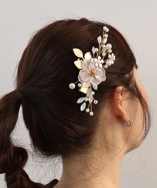 セール】透かしフラワー パールヘアピン（バレッタ/ヘアクリップ