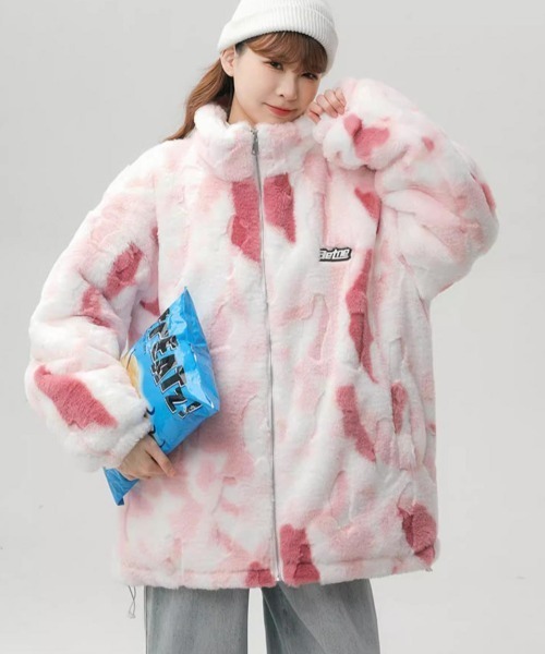 セール】カモフラージュ柄フェイクファーオーバーサイズブルゾン