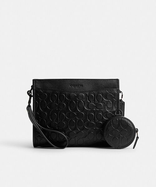 COACH（コーチ）の「ヒッチ コンバーチブル クロスボディ・ハイブリッド ポーチ・シグネチャー レザー（ショルダーバッグ・メンズ・ブラック系その他・ONE）」の2枚目の写真