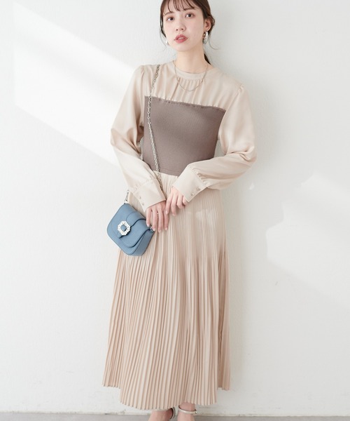 natural couture(ナチュラルクチュール)の「ニットビスチェドッキングプリーツワンピース(ワンピース・レディース・オフホワイト/ベージュ/ブラック・FREE)」の2枚目の写真