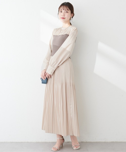 natural couture(ナチュラルクチュール)の「ニットビスチェドッキングプリーツワンピース(ワンピース・レディース・オフホワイト/ベージュ/ブラック・FREE)」の16枚目の写真