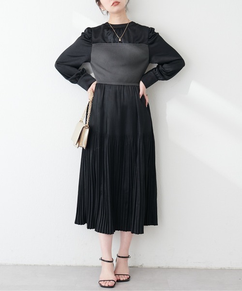 natural couture(ナチュラルクチュール)の「ニットビスチェドッキングプリーツワンピース(ワンピース・レディース・オフホワイト/ベージュ/ブラック・FREE)」の10枚目の写真