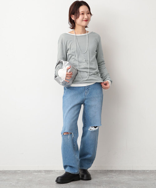 SLOBE IENA（スローブイエナ）の「《追加》【MILLER/ミラー】SLOBE別注 SHEER RIB クルーネック（Tシャツ/カットソー・レディース・ホワイト/グレー/ピンク・FREE）」の4枚目の写真