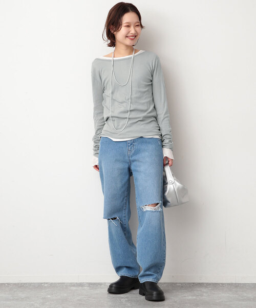 SLOBE IENA（スローブイエナ）の「《追加》【MILLER/ミラー】SLOBE別注 SHEER RIB クルーネック（Tシャツ/カットソー・レディース・ホワイト/グレー/ピンク・FREE）」の11枚目の写真