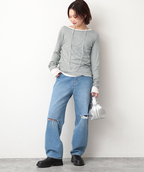 SLOBE IENA（スローブイエナ）の「《追加》【MILLER/ミラー】SLOBE別注 SHEER RIB クルーネック（Tシャツ/カットソー・レディース・ホワイト/グレー/ピンク・FREE）」の12枚目の写真