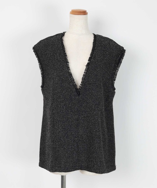 pois ポワ　ツイード風Vネックノースリーブベスト セール】サマーツイードディープVネックベスト（ベスト）｜ur's