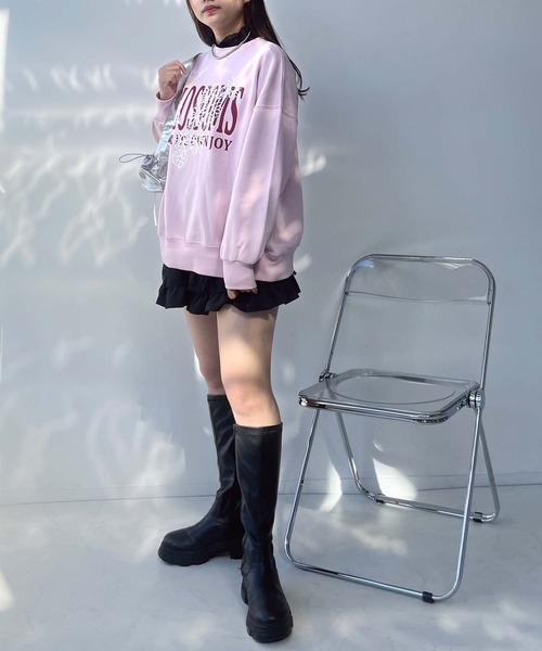 セール】◎フラワー刺繍重ねロゴプリント スウェットプル