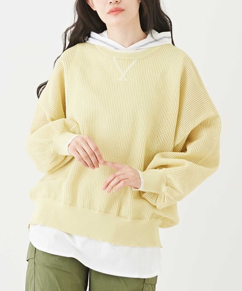 CUBE SUGAR(キューブシュガー)の「スポンディッシュニットメッシュ柄プルオーバー(ニット/セーター・レディース・ホワイト/ネイビー/ホワイト×ネイビー/レッド/イエロー・M)」の4枚目の写真
