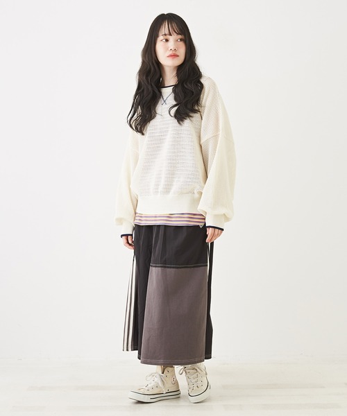 CUBE SUGAR(キューブシュガー)の「スポンディッシュニットメッシュ柄プルオーバー(ニット/セーター・レディース・ホワイト/ネイビー/ホワイト×ネイビー/レッド/イエロー・M)」の7枚目の写真
