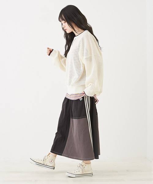 CUBE SUGAR(キューブシュガー)の「スポンディッシュニットメッシュ柄プルオーバー(ニット/セーター・レディース・ホワイト/ネイビー/ホワイト×ネイビー/レッド/イエロー・M)」の6枚目の写真