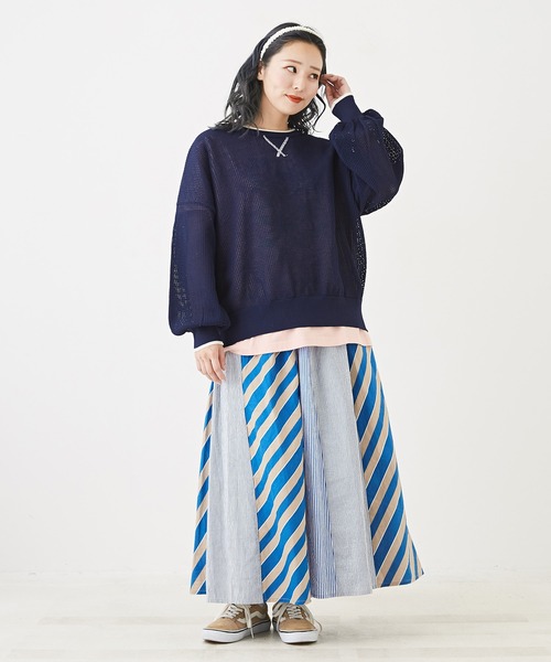 CUBE SUGAR(キューブシュガー)の「スポンディッシュニットメッシュ柄プルオーバー(ニット/セーター・レディース・ホワイト/ネイビー/ホワイト×ネイビー/レッド/イエロー・M)」の20枚目の写真