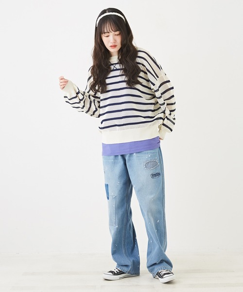 CUBE SUGAR(キューブシュガー)の「スポンディッシュニットメッシュ柄プルオーバー(ニット/セーター・レディース・ホワイト/ネイビー/ホワイト×ネイビー/レッド/イエロー・M)」の17枚目の写真
