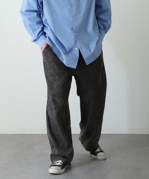 ZIP FIVE（ジップファイブ）の「【ZIP FIVE】 ヴィンテージライク ケミカル ウォッシュ デニム ストレート ワイドパンツ（デニムパンツ・メンズ・ブラック/ブルー・LARGE/MEDIUM）」の22枚目の写真