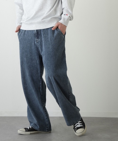ZIP FIVE（ジップファイブ）の「【ZIP FIVE】 ヴィンテージライク ケミカル ウォッシュ デニム ストレート ワイドパンツ（デニムパンツ・メンズ・ブラック/ブルー・LARGE/MEDIUM）」の4枚目の写真