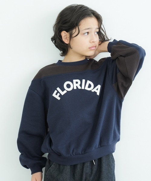 coca（coca）（コカ）の「キッズ 配色リブ切替プリントトップス（スウェット・キッズ・ベージュ/ネイビー・140/130/120/110）」の2枚目の写真