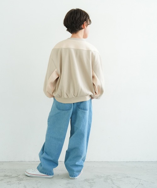 coca（coca）（コカ）の「キッズ 配色リブ切替プリントトップス（スウェット・キッズ・ベージュ/ネイビー・140/130/120/110）」の3枚目の写真