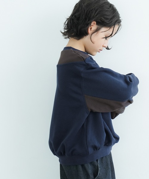 coca（coca）（コカ）の「キッズ 配色リブ切替プリントトップス（スウェット・キッズ・ベージュ/ネイビー・140/130/120/110）」の5枚目の写真