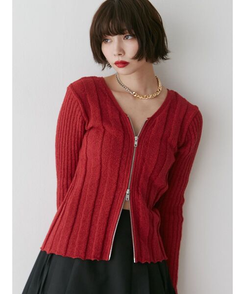 セール】VネックダブルZIPカーデ（カーディガン/ボレロ）｜jouetie