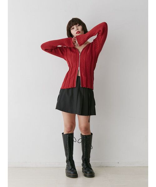 jouetie（ジュエティ）の「VネックダブルZIPカーデ（カーディガン/ボレロ・レディース・ブラック/オフホワイト/レッド・MEDIUM）」の8枚目の写真