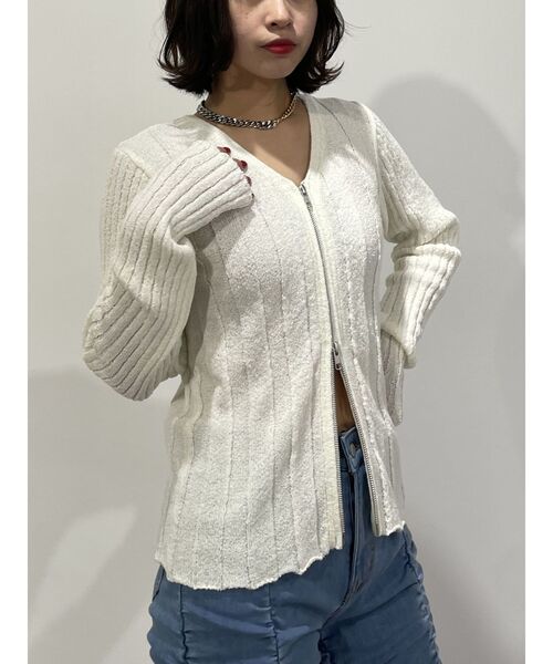 jouetie（ジュエティ）の「VネックダブルZIPカーデ（カーディガン/ボレロ・レディース・ブラック/オフホワイト/レッド・MEDIUM）」の13枚目の写真