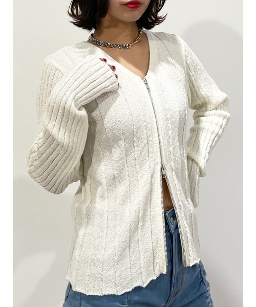 jouetie（ジュエティ）の「VネックダブルZIPカーデ（カーディガン/ボレロ・レディース・ブラック/オフホワイト/レッド・MEDIUM）」の2枚目の写真