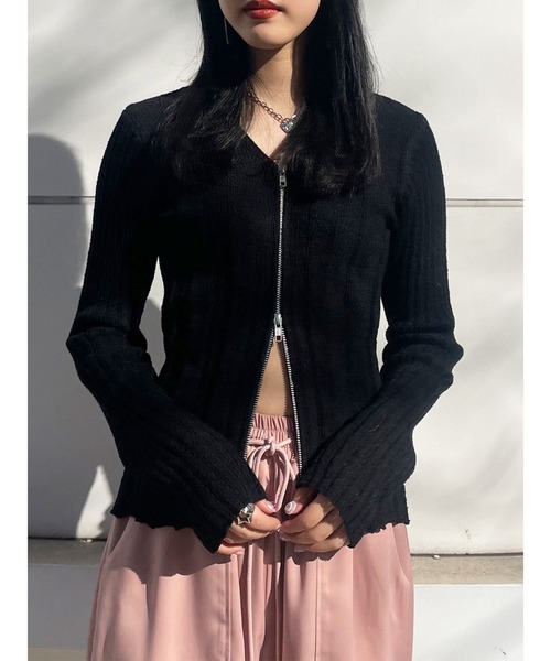 jouetie（ジュエティ）の「VネックダブルZIPカーデ（カーディガン/ボレロ・レディース・ブラック/オフホワイト/レッド・MEDIUM）」の19枚目の写真