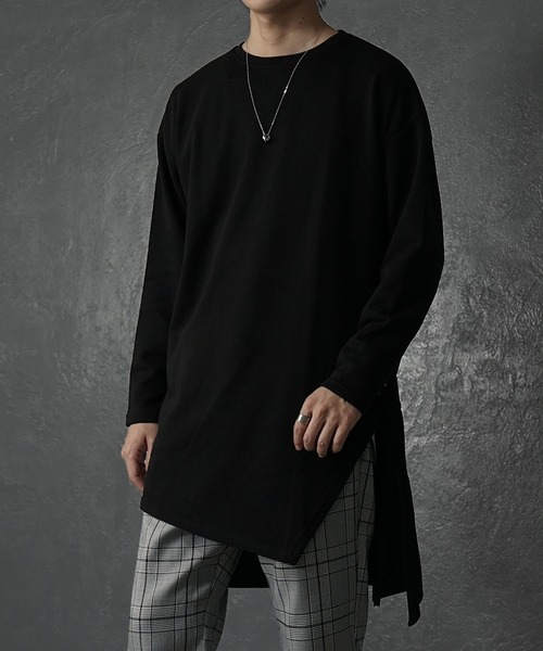 MinoriTY（マイノリティ）の「【MiinoriTY】アシメトリーロングスウェット メンズ トレーナー ロング丈 秋服（スウェット・メンズ・グレー/ブラック・S/M/L）」の2枚目の写真