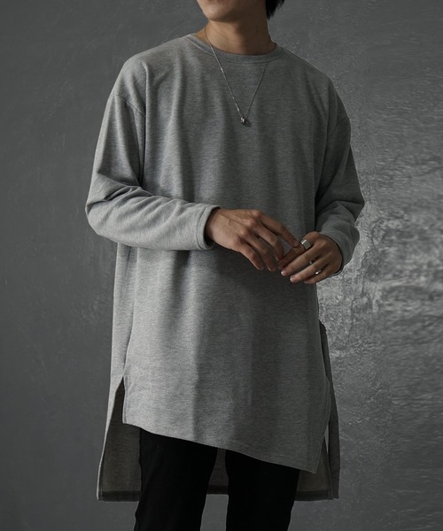 MinoriTY（マイノリティ）の「【MiinoriTY】アシメトリーロングスウェット メンズ トレーナー ロング丈 秋服（スウェット・メンズ・グレー/ブラック・S/M/L）」の3枚目の写真