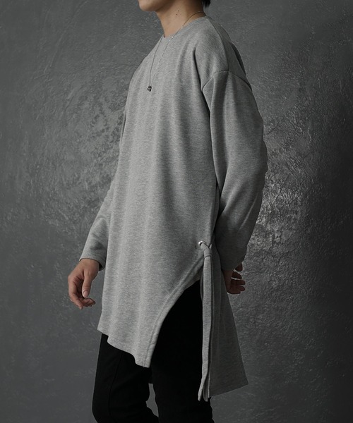 MinoriTY（マイノリティ）の「【MiinoriTY】アシメトリーロングスウェット メンズ トレーナー ロング丈 秋服（スウェット・メンズ・グレー/ブラック・S/M/L）」の5枚目の写真