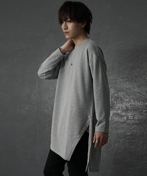 MinoriTY（マイノリティ）の「【MiinoriTY】アシメトリーロングスウェット メンズ トレーナー ロング丈 秋服（スウェット・メンズ・グレー/ブラック・S/M/L）」の7枚目の写真