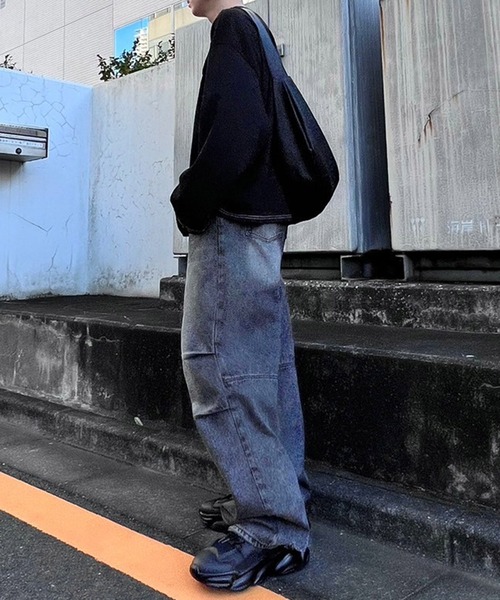 【セール】裾ダメージワイドデニムパンツ（デニムパンツ）｜Figments（フィグメンツ）