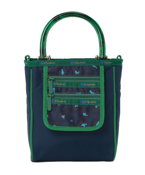 SM 2 ZIP POCKET TOTE ネイビーハートレオパード（トートバッグ  