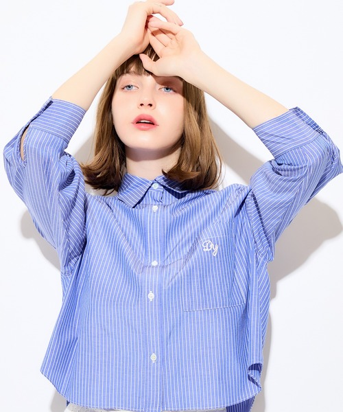 DEICY（デイシー）の「ストライプショートシャツ（シャツ/ブラウス・レディース・ライトベージュ/ブルー/ピンク・FREE）」の10枚目の写真